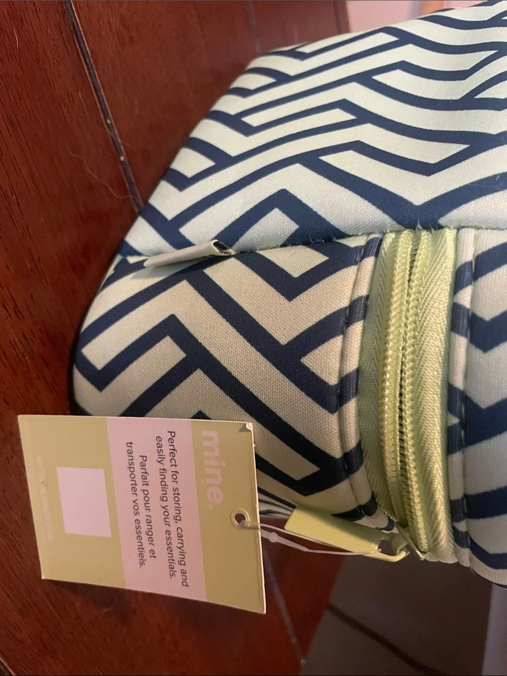 Striped Navy and Green Cosmetic Case with Light Green Zipper